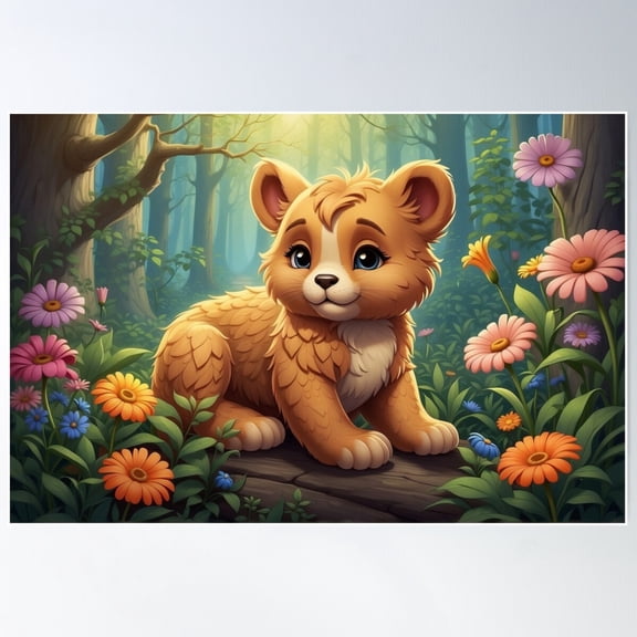 Forest Fable: The Curious Cub Poster Wall Art, Modern Wall Decor For Living Room Bedroom, 12x18 UNFRAMED