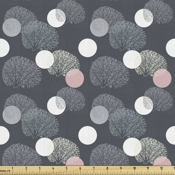 Forest Fabric by the Yard, Abstract Creative Woodland with Soft Colorful Bold Dots and Tress, Decorative Upholstery Fabric for Sofas and Home Accents, Purpleblue Multicolor by Ambesonne