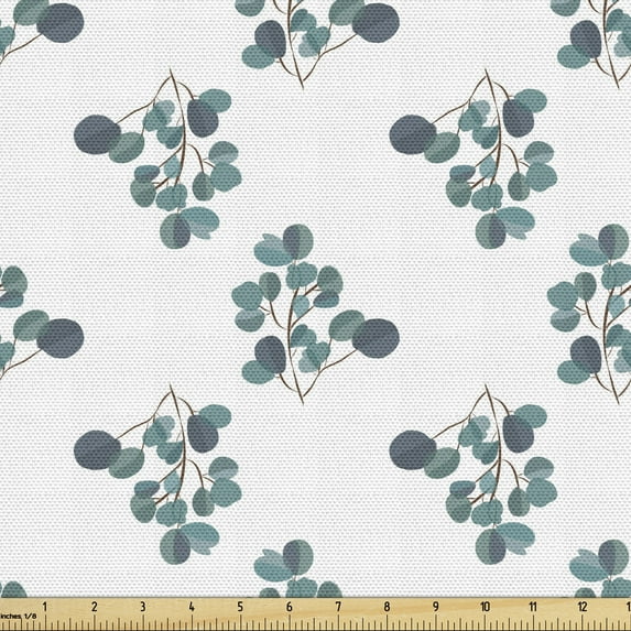 Ambesonne Forest Fabric by the Yard Upholstery, Botanical Simple Branches, 3 Yards, Laurel Green and White