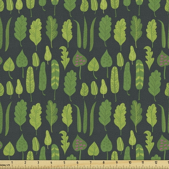 Ambesonne Forest Fabric by the Yard Upholstery, Exotic Leaves Botany Foliage, 1 Yard, Green and Dark Blue Grey