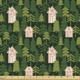 thumbnail image 1 of Ambesonne Forest Fabric by the Yard Upholstery, Houses Among Trees Nature, 1 Yard, Apple Green and White, 1 of 5