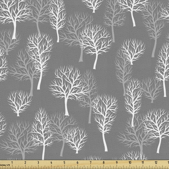 Forest Fabric by the Yard, Nature Eco Pattern with Winter Woodland Deciduous Trees, Decorative Upholstery Fabric for Chairs & Home Accents, 5 Yards, Dimgray White by Ambesonne