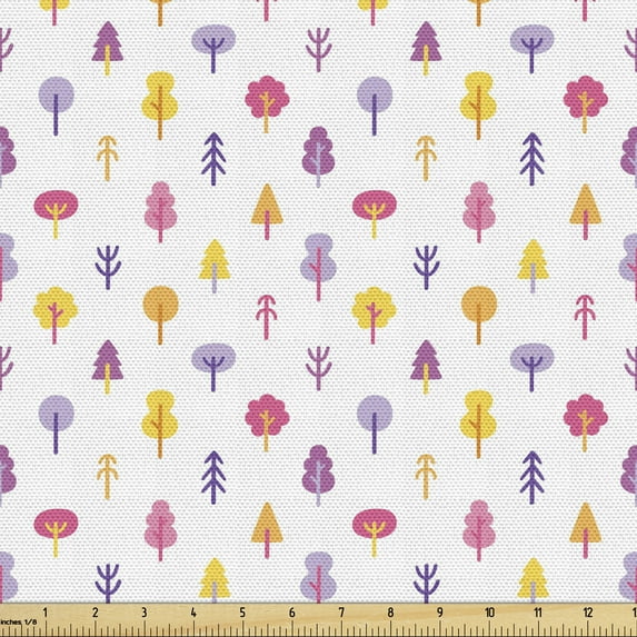 Ambesonne Forest Fabric by the Yard Upholstery, Woodland Oak Maple Birch, 2 Yards, Magenta Purple