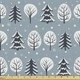thumbnail image 1 of Ambesonne Forest Fabric by the Yard Upholstery, Snowy Trees and Snowflakes, 5 Yards, Blue Grey, 1 of 5