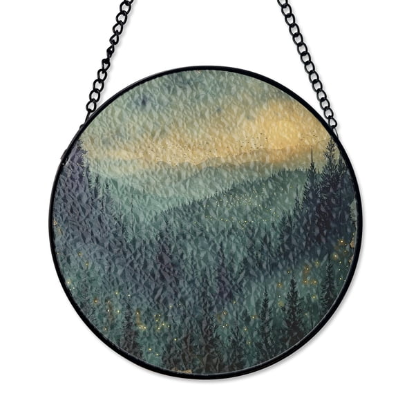 Forest Fairies Night Fireflies Suncatcher Stained Glass Evening Porch Decor