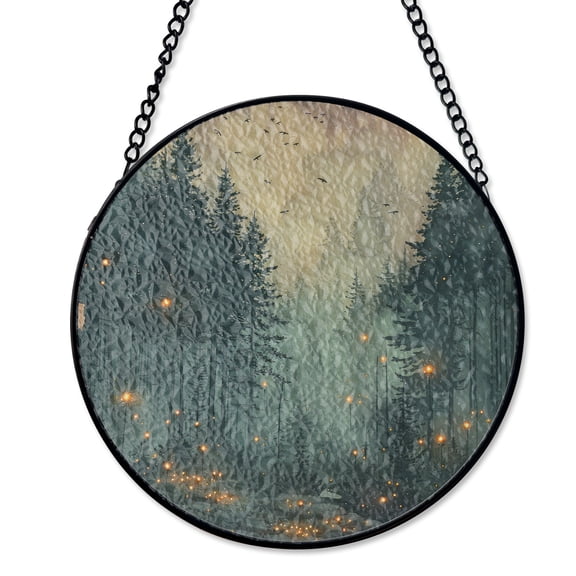 Forest Fairies Night Fireflies Suncatcher Stained Glass Magical Outdoor Decor