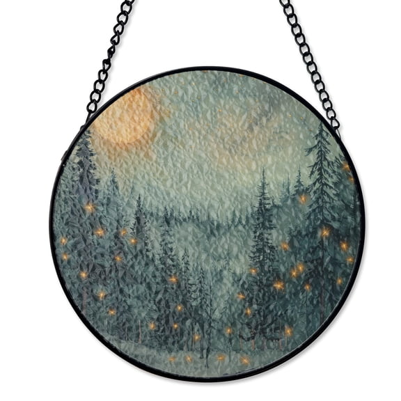 Forest Fairies Night Fireflies Suncatcher Stained Glass Nighttime Window Decor