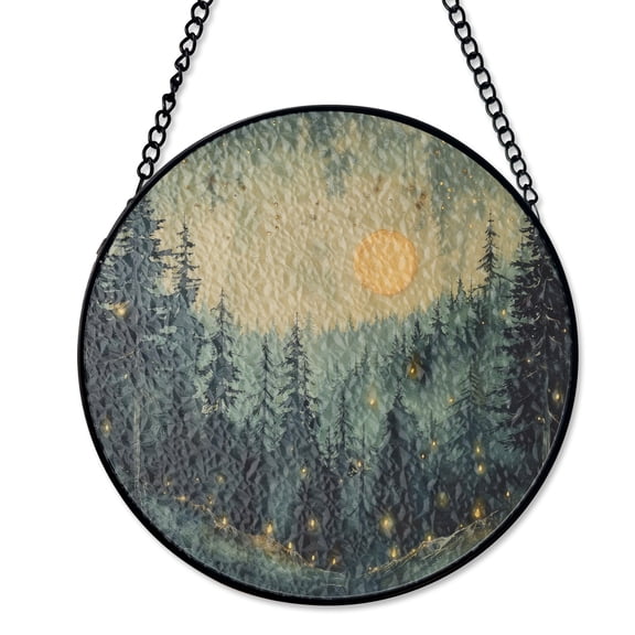 Forest Fairies Night Fireflies Suncatcher Stained Glass Whimsical Outdoor Art