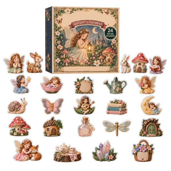 Forest Fairy Christmas Advent Calendar, 24 Days Woodland Nature Pixie Flat Acrylic Tree Ornaments Blind Box Festive Holiday Party Decor Gift for Women