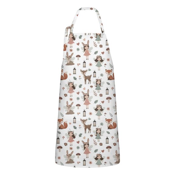 Forest Fairy Princess Pattern Apron-Garden Aprons for Women with Pockets-Cotton Linen Waterproof Kitchen Cooking Gardening Aprons Adjustable for Kitchen,Cooking,BBQ and Salon 33x27 Inch