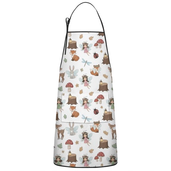 Forest Fairy Princess Pattern Apron-Garden Aprons for Women with Pockets-Cotton Linen Waterproof Kitchen Cooking Gardening Aprons Adjustable for Kitchen,Cooking,BBQ and Salon 33x27 Inch