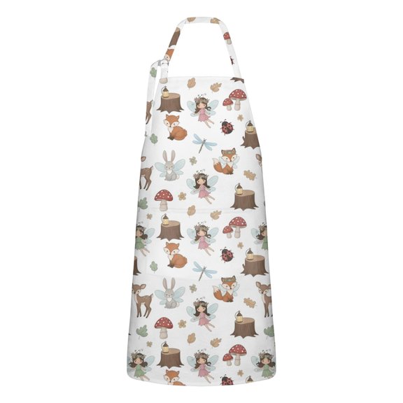 Forest Fairy Princess Pattern Apron-Garden Aprons for Women with Pockets-Cotton Linen Waterproof Kitchen Cooking Gardening Aprons Adjustable for Kitchen,Cooking,BBQ and Salon 33x27 Inch