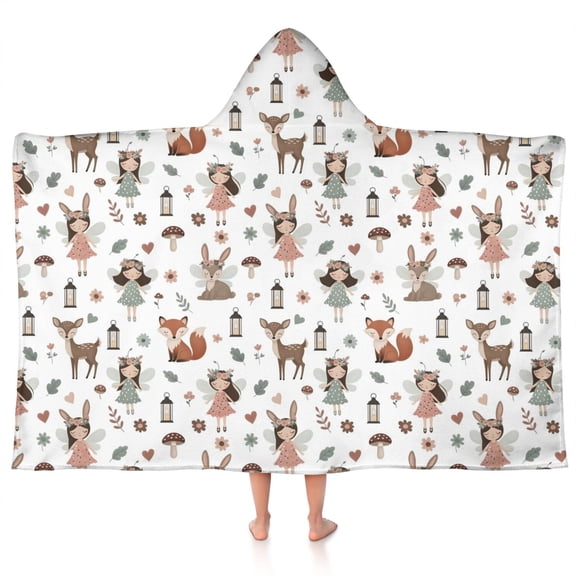 Forest Fairy Princess Pattern Hooded Bath Towel，50"x30" for Ages 3 To 12 Kids, Quick Dry Lightweight Soft Microfiber Hood Beach Towel Cover Up for Kids