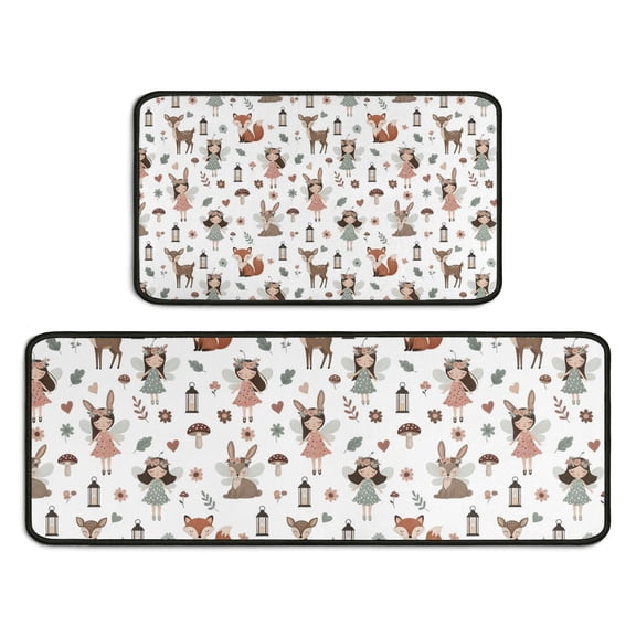 Forest Fairy Princess Pattern Kitchen Rugs Sets Of 2,Anti Fatigue Kitchen Mat Rugs Non Slip Washable,Decorative Kitchen Floor Mats for Kitchen,Sink,Laundry,17"X30"+17"X47"
