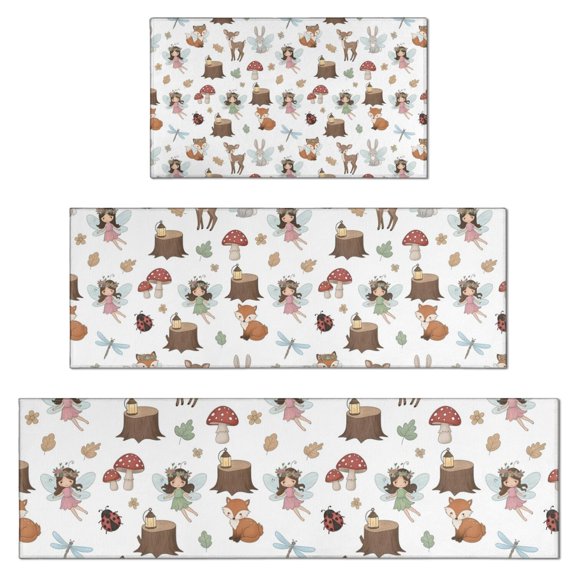 Forest Fairy Princess Pattern Kitchen Rugs Sets Of 3,Kitchen Runner Rugs Non Skid Washable,Decorative Kitchen Floor Mats for Kitchen,Sink,Laundry,17"x30"+ 17"x47" + 17"x59"