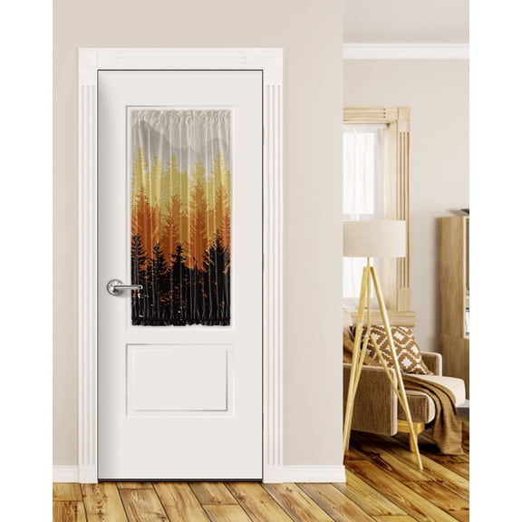 Forest Fall, Blackout Door Curtains for French, Glass,Front, Back, Patio Door, Vintage Mountain Wood-land Foggy Tree Orange Thermal Insulated Rod Pocket Window Curtain Drapes With Tiebacks 25"x40"