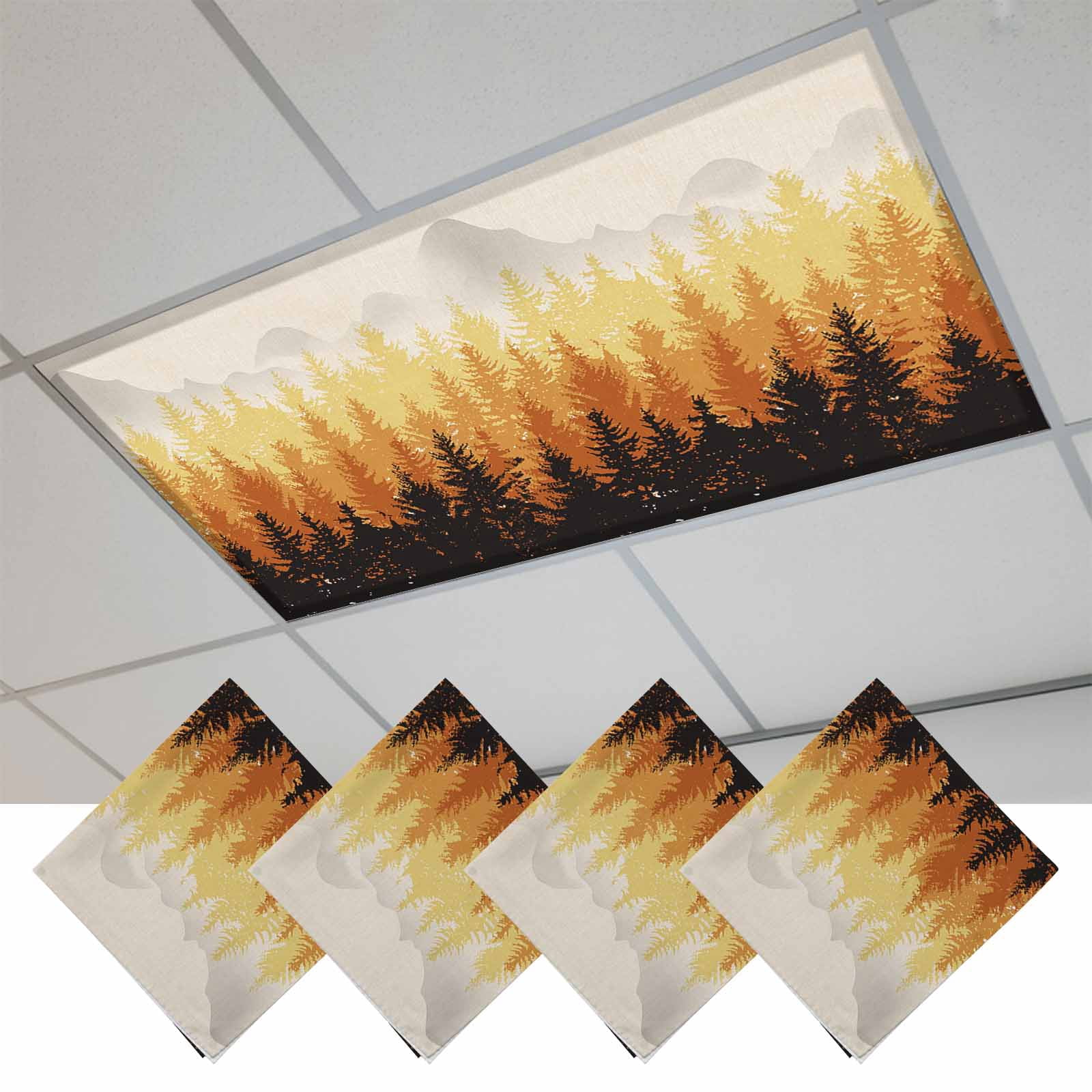 Forest Fall Fluorescent Light Covers, Vintage Mountain Wood-land Foggy ...