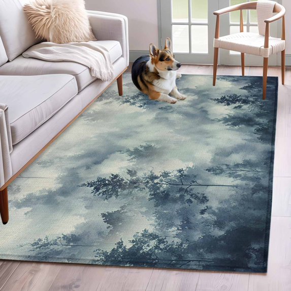 Forest Farmhouse Area Rug 4x6 Washable Rug Non Slip Vintage Nature Tree Scenery Beige Large Area Rug Indoor Floor Carpet for Entryway Bedroom Kitchen Living Room Home Office Dining Room Nursery