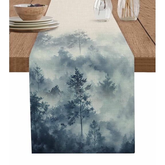Forest Farmhouse Table Runner 48 Inches, Vintage Nature Tree Scenery Beige Bed Runner Dresser Scarves Tabletop for Indoor Outdoor Parties/Ceremony/Banquet, 13" x 48"