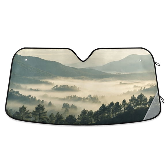 Forest Filled with Fog Car Windshield Sun Shade Foldable Car Front Window Visor Heat and UV Protection 53x23.5