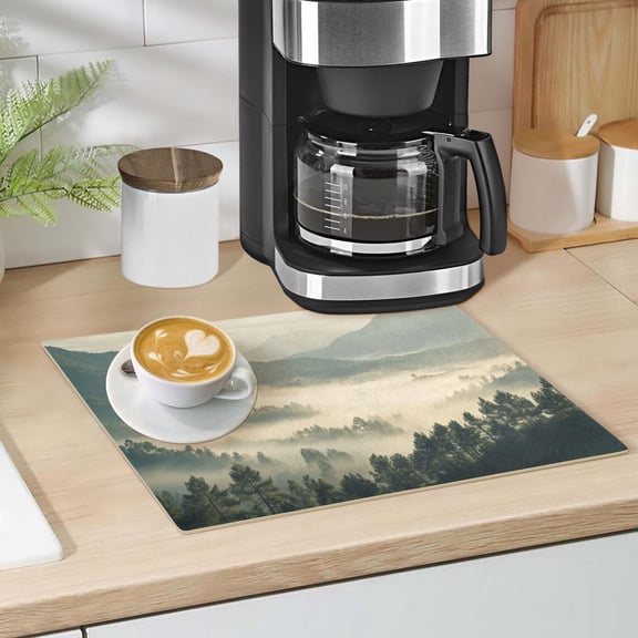 Forest Filled with Fog Dish Drying Mat 12"x18" Kitchen Counter Dish Pad Microfiber Absorbent Drainer Rack for Coffee Bar