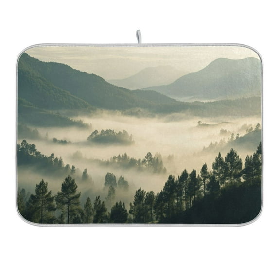 Forest Filled with Fog Dish Drying Mat 16x18 Absorbent Microfiber Draining Rack Pad for Kitchen Counter Sink
