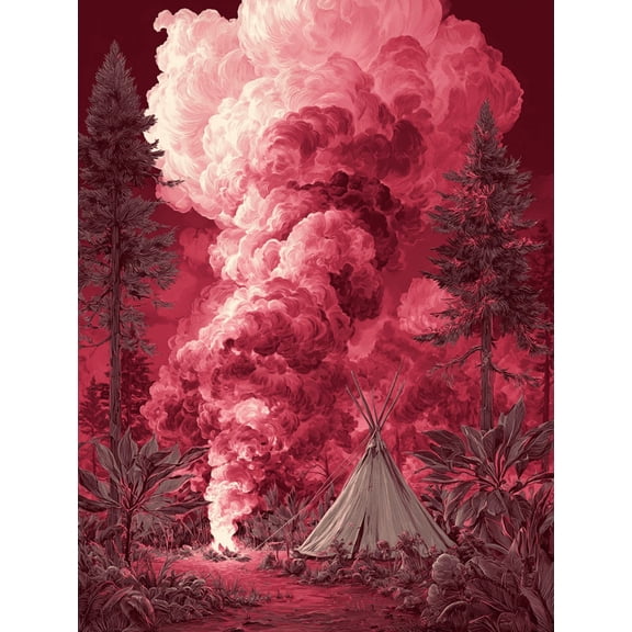 Forest Fire Smoke Teepee Canvas Print, Wall Art for Living Room Bedroom Office Dining Room Study