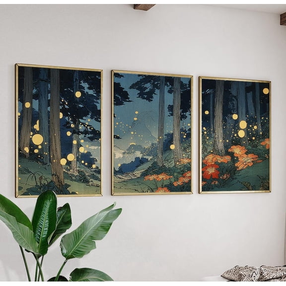 Forest Firefly Japanese Print Version 2, Stretched Canvas
