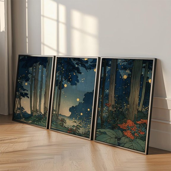 Forest Firefly Japanese Woodblock Print Version 3 Set 3 Unframed Paper Print 16x24