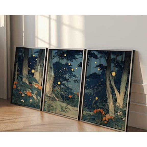 Forest Firefly Poster, Japanese Woodblock Print, Poster Only