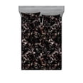 thumbnail image 1 of Forest Fitted Sheet & Pillow Sham Set, Wild Nature Inspired Retro Vibe Floral Drawings on Darkened Backdrop, Decorative Printed 3 Piece Bedding Decor, King, Charcoal Grey and Pale Tan, by Ambesonne, 1 of 2