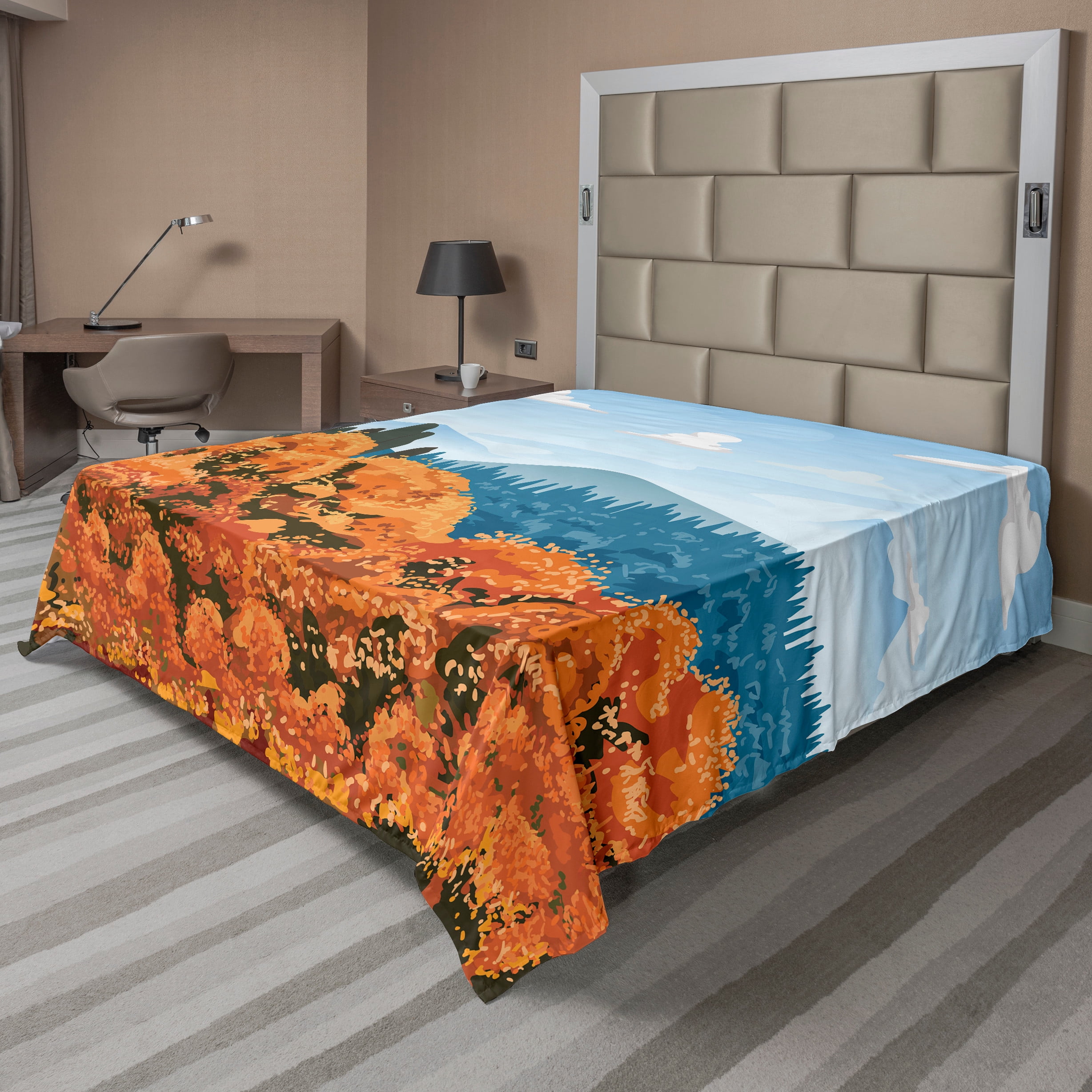 Forest Flat Sheet, Display of Backwoods with Open Sky Mountains and Clouds,  Soft Comfortable Top Sheet Decorative Bedding 1 Piece, 6 Sizes, Army Green  Pale Blue, by Ambesonne - Walmart.com