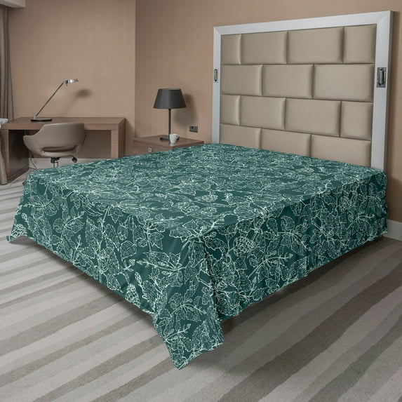 Ambesonne Forest Flat Bedding Sheet Soft Top Sheet, Tropical Jungle Boho Flowers, California King, Teal and Almond Green