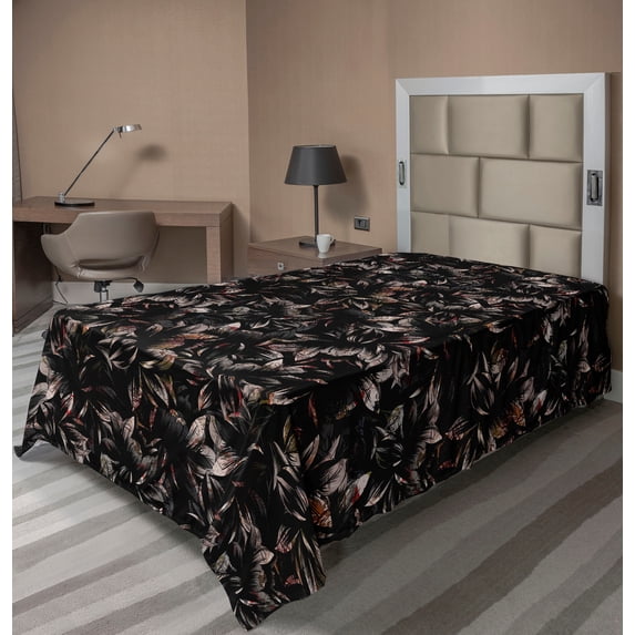 Ambesonne Forest Flat Bedding Sheet Soft Top Sheet, Wild Nature Floral Pattern, Twin, Charcoal Grey and Pale Tan