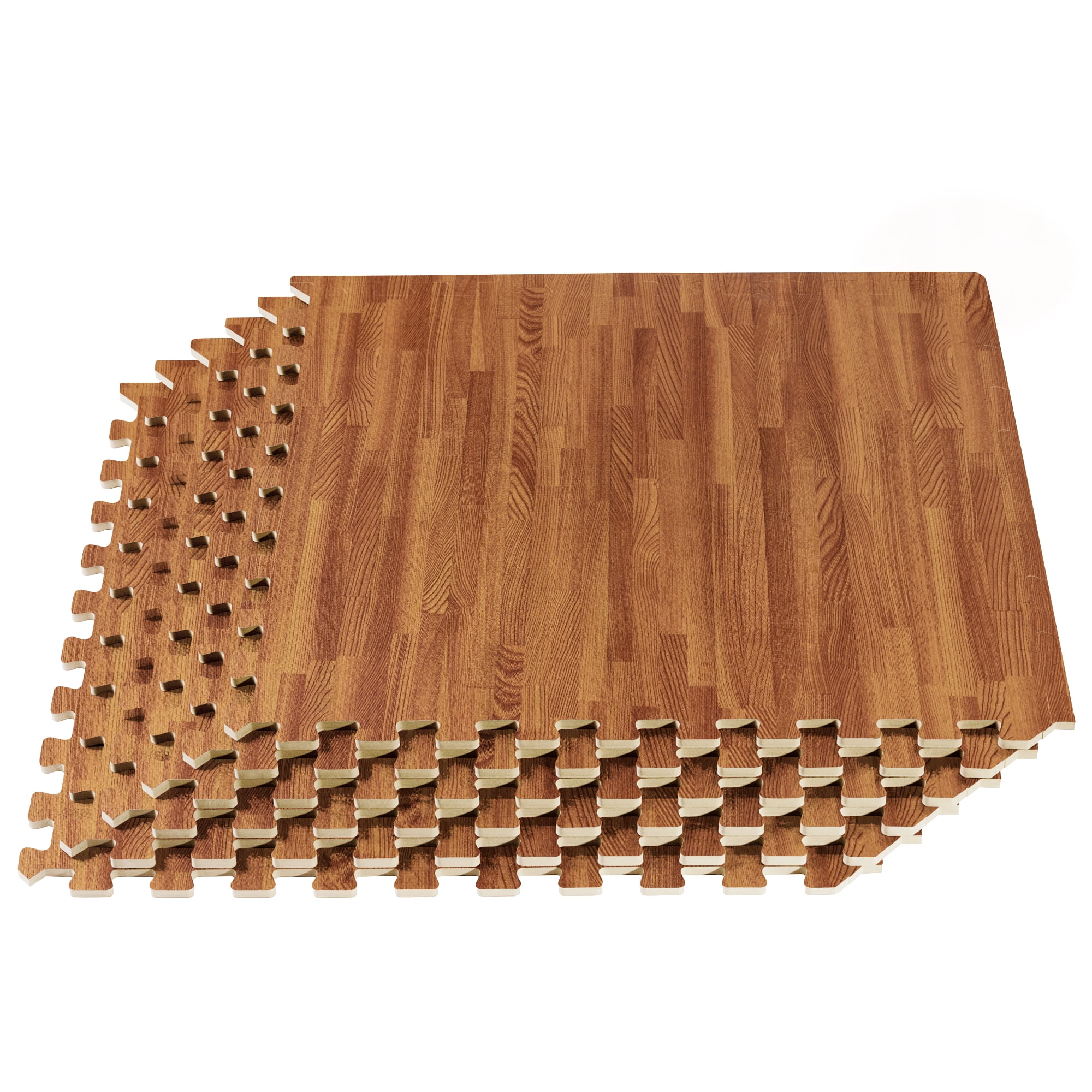 Mahogany Wood Grain Interlocking Foam Floor Tiles, 24" x 24"