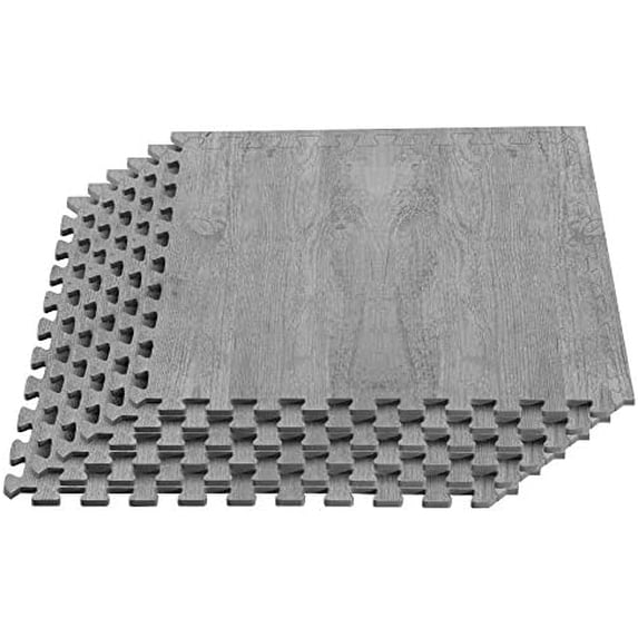 Forest Floor 3/8-Inch Interlocking Foam Floor Tiles – Wood Grain Print, Anti-Fatigue, 24 Sq Ft, Weathered Fence Gray (Farmhouse Collection)