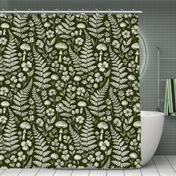 Forest Floor Pattern Print Shower Curtain,Cloth Fabric Waterproof Polyester Bathroom Home Decor Set with Hooks 70.8×70.8Inch