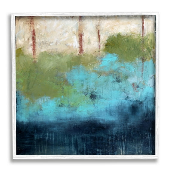 Forest Floor River Abstraction Blue Green Brown Abstract Framed Art Print Wall Art, 17x17