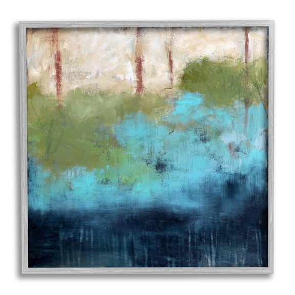 Forest Floor River Abstraction Blue Green Brown Abstract Framed Art Print Wall Art, 17x17