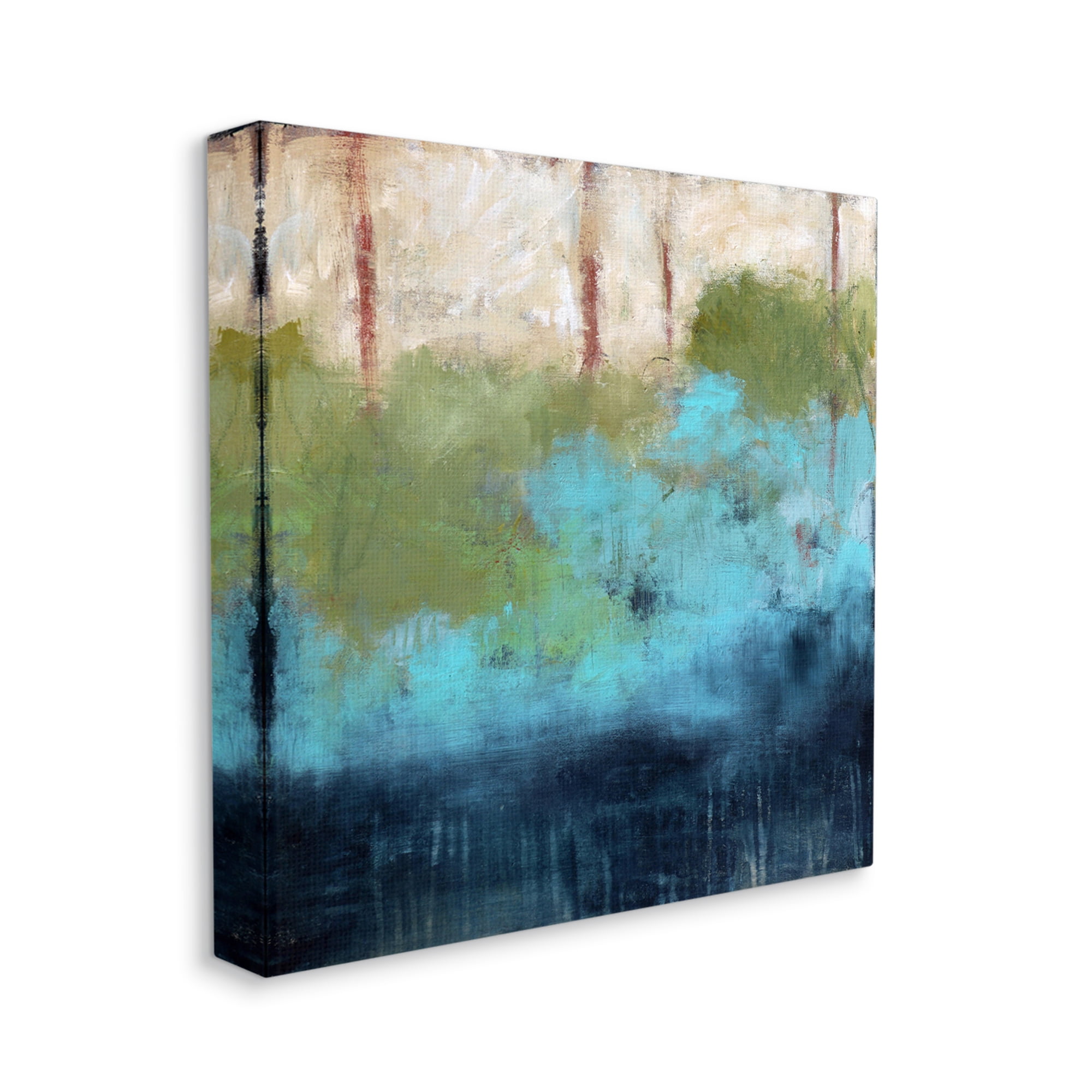 Forest Floor River Abstraction Blue Green Brown Abstract Gallery-Wrapped Canvas Print Wall Art, 17x17