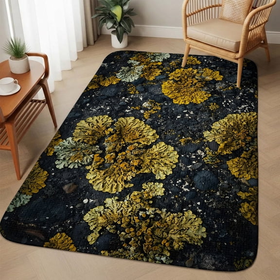 Forest Floor Washable Area Rugs for Living Room Bedroom, Large Non Slip Indoor Floor Carpet Absorbent Low Pile Vintage Botanical Moss Natural Door Mat Rugs for Bathroom Entryway 63"x90.6"