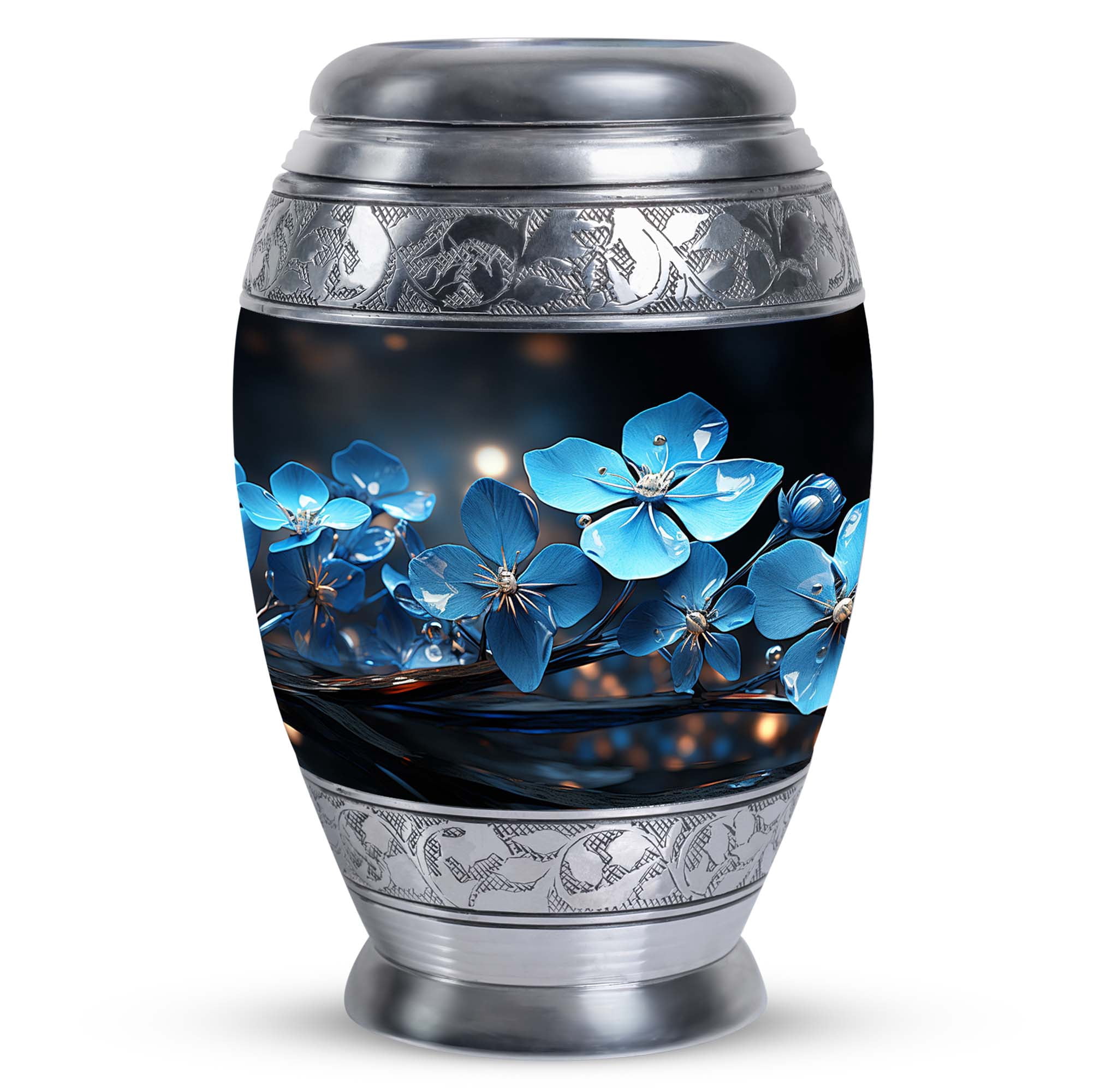 Forest Flowers Urn, Decorative Urns For Human Ashes, Burial Urns For Adult Human Ashes, Cremation Urns For Human Ashes Adult Female, Funeral Urns For Adult Ashes, Metal Urn, Large Human Urn 10 Inches