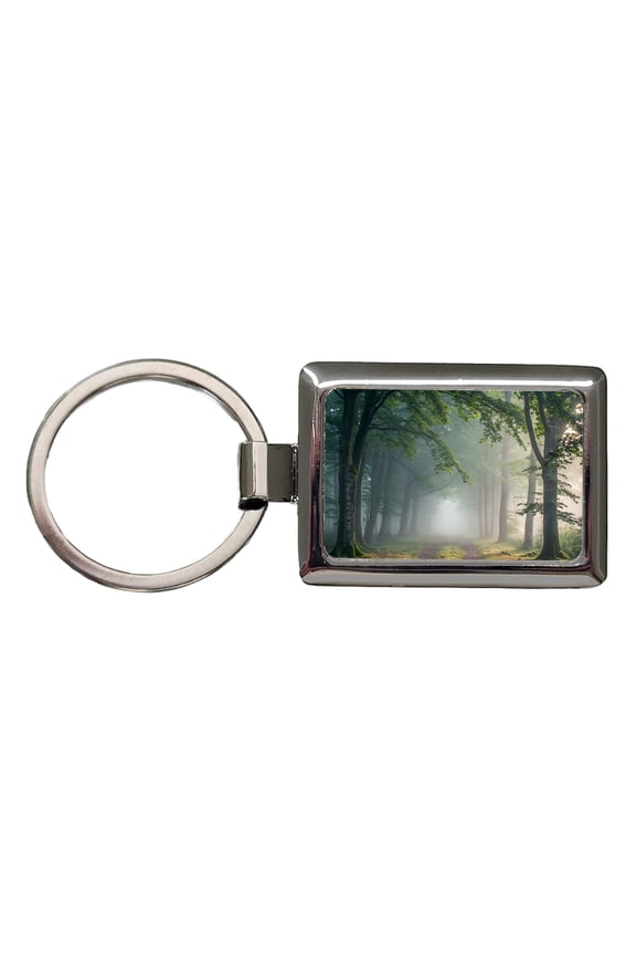 Forest Fog Morning Trail Metal Rectangle Keychain
