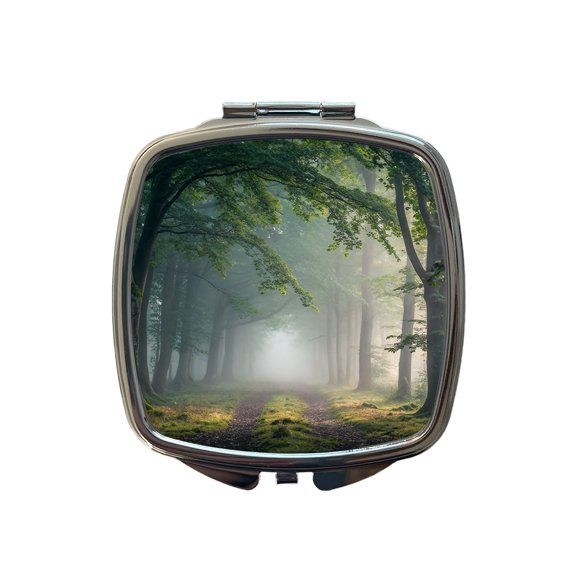 Forest Fog Morning Trail Travel Makeup Handbag Purse Small Pocket Compact Mirror