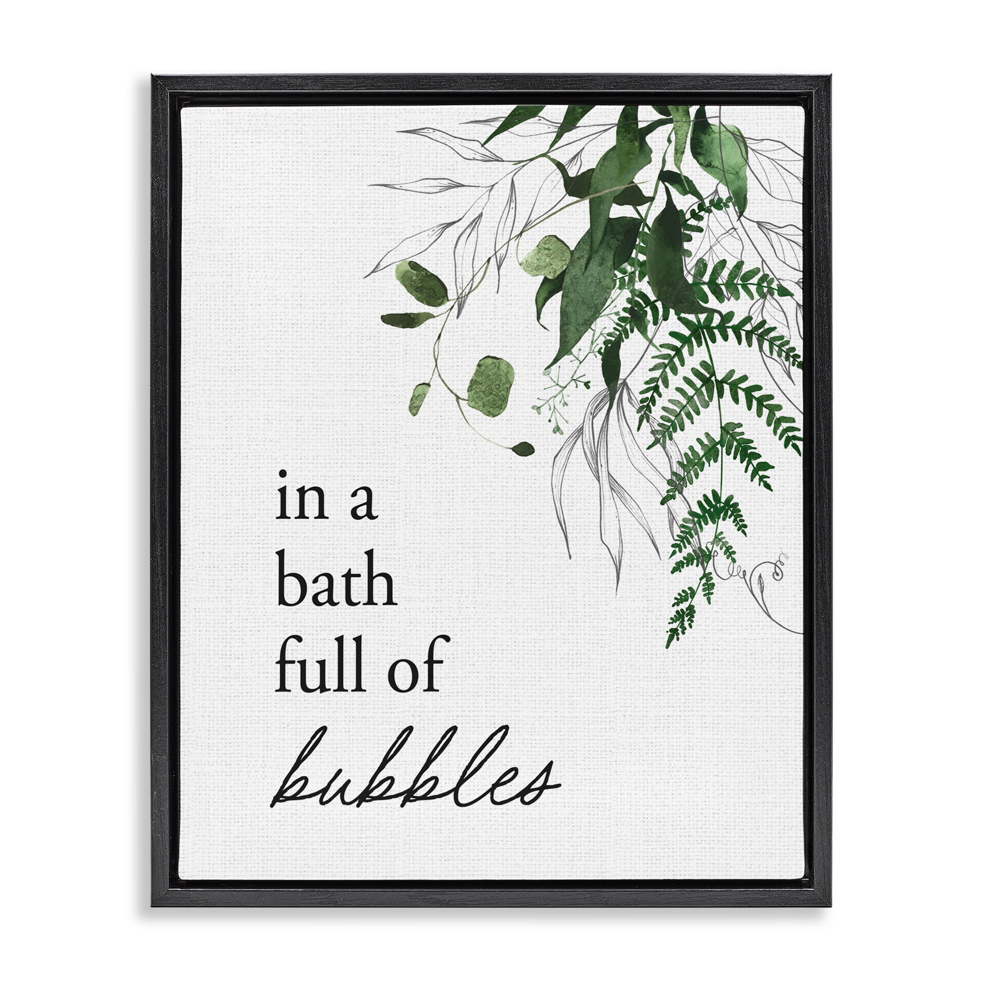 Forest Foliage Bubble Bath Black Framed Floater Canvas Wall Art, design by Lettered and Lined