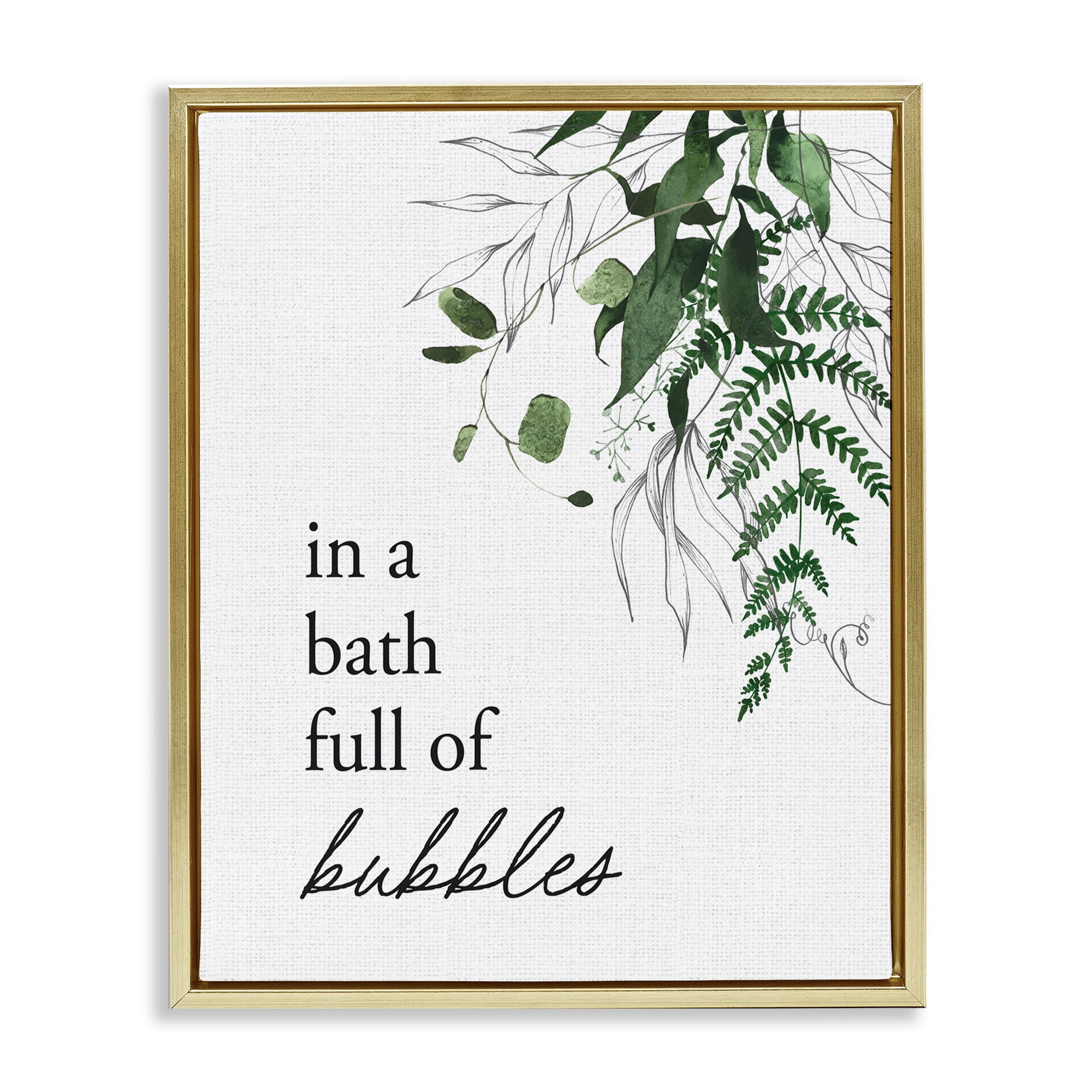 Forest Foliage Bubble Bath Gold Framed Floater Canvas Wall Art, design by Lettered and Lined