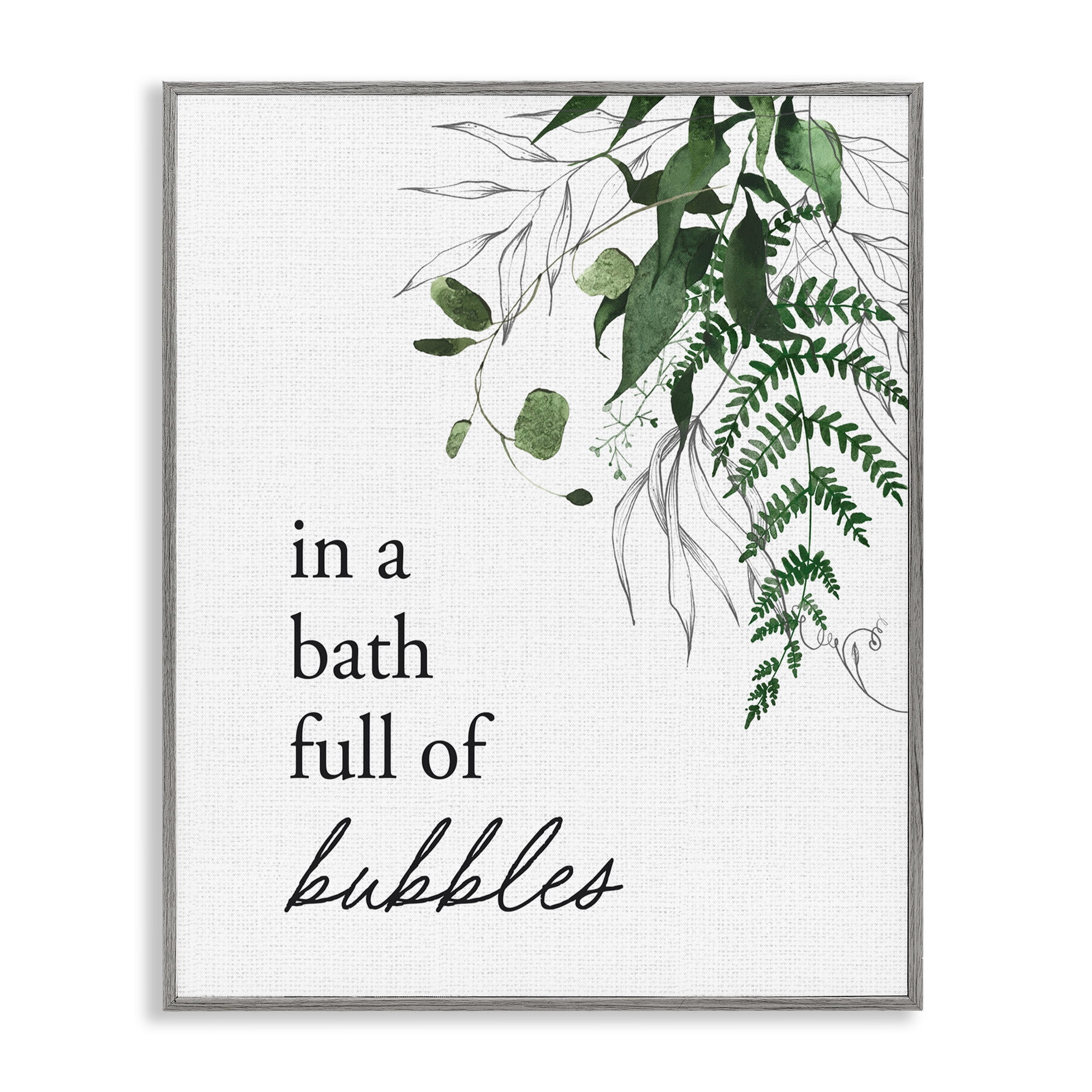 Forest Foliage Bubble Bath Gray Framed Giclee Art, design by Lettered and Lined