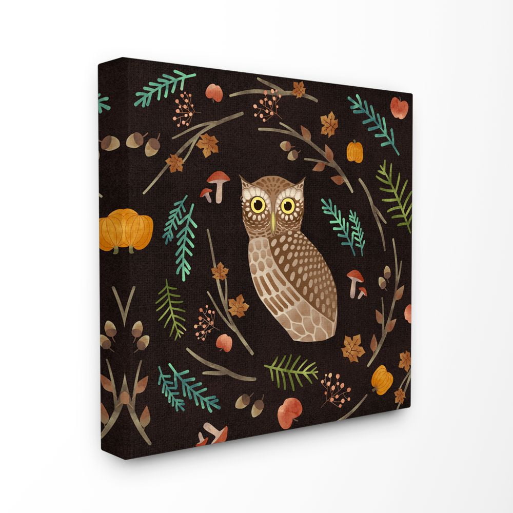 Forest Foliage Owl Bird Animal Design Oversized Stretched Canvas Wall Art by Ziwei Li