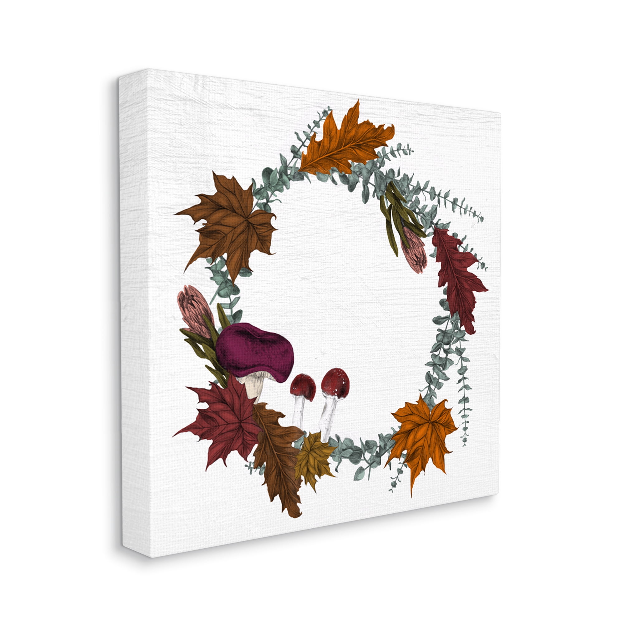 Forest Foliage Wreath with Harvest Mushrooms Botanical & Floral Gallery-Wrapped Canvas Print Wall Art, 17x17
