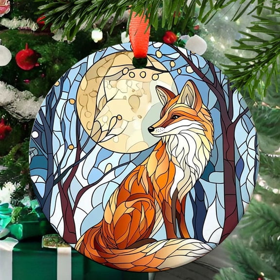 Forest Fox 7 Ceramic/Acrylic Christmas Ornament, Sweetheart Love Highlight, Heartfelt Mom Token, Autumn Harvest Highlight, Collectible 2025 Memory Piece